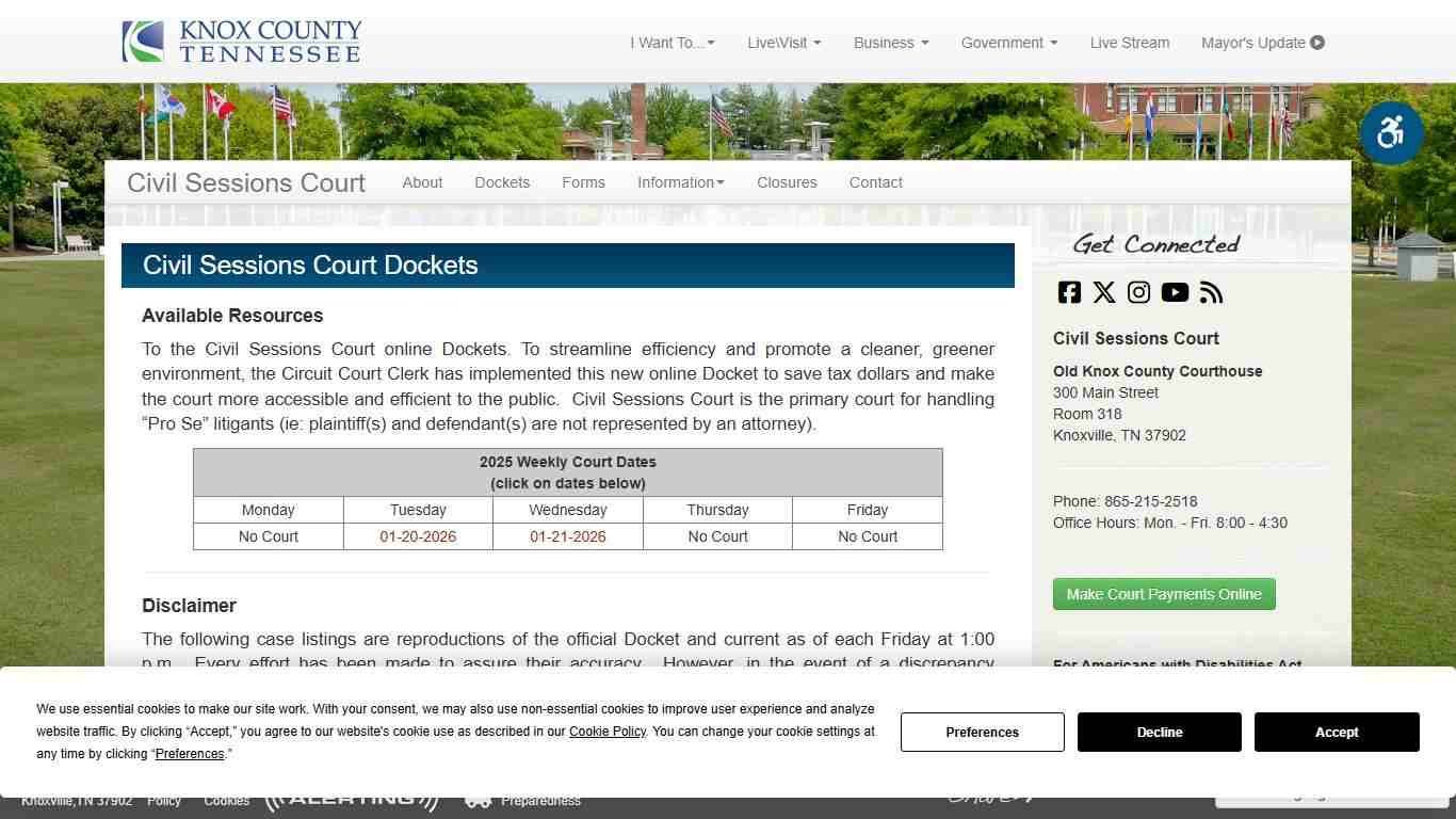 Civil Sessions Court Dockets - Knox County Court Systems - Knox County Tennessee Government